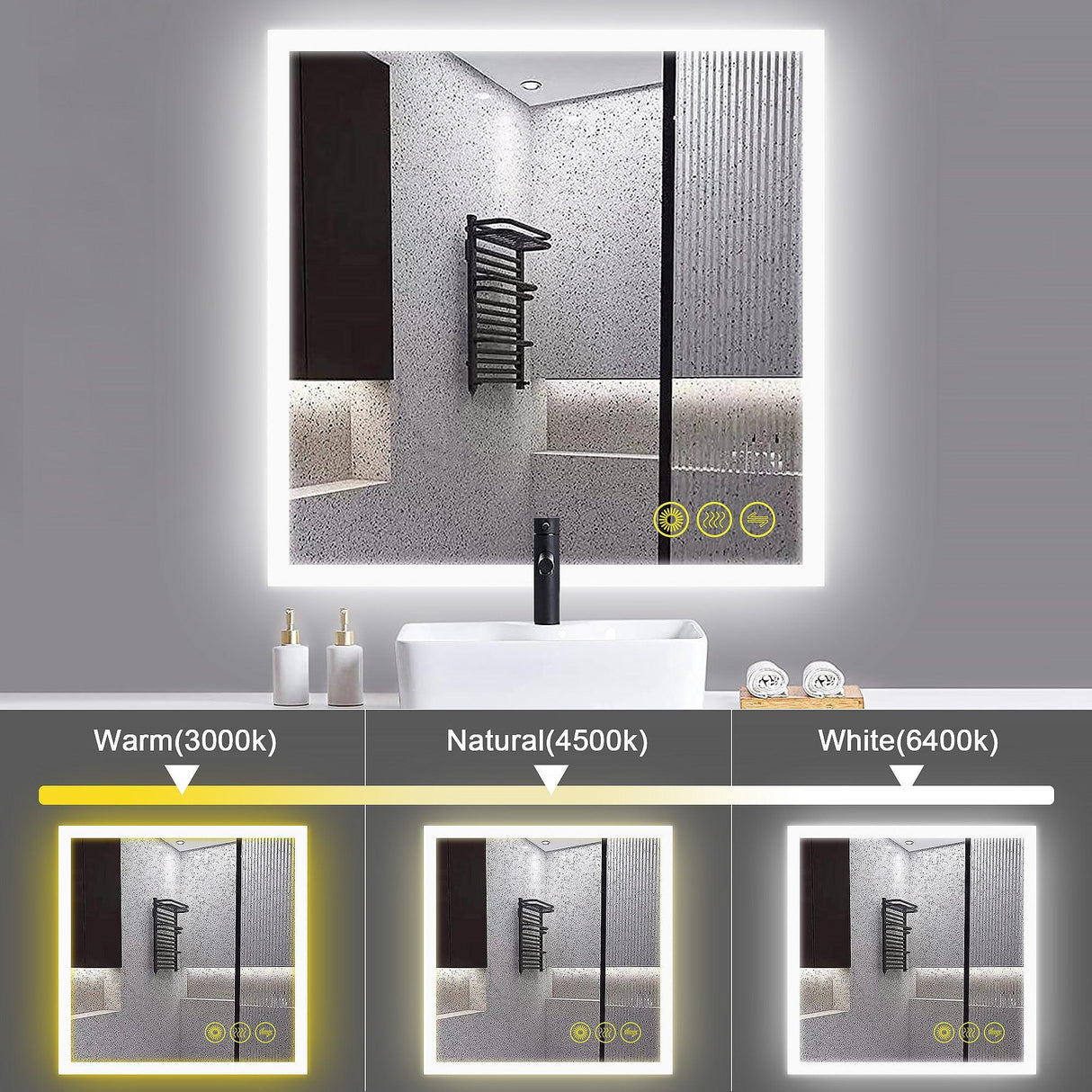 SmartGlow Dimmable LED Frameless Anti-Fog Bathroom Vanity Mirror-镜子-Parc Decor