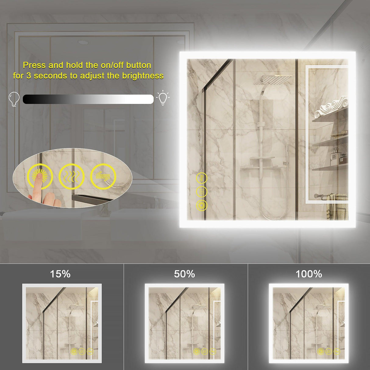 SmartGlow Dimmable LED Frameless Anti-Fog Bathroom Vanity Mirror-镜子-Parc Decor