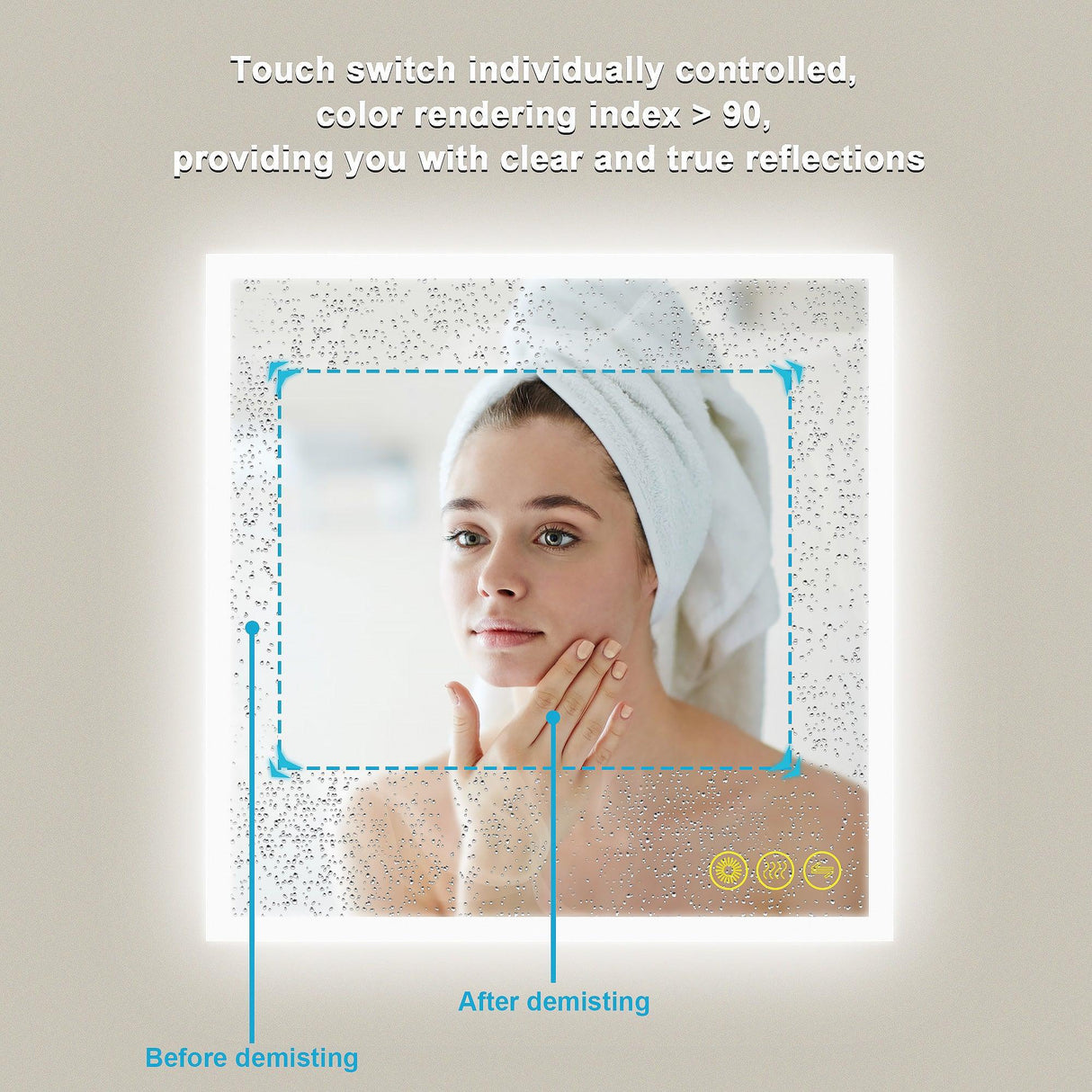 SmartGlow Dimmable LED Frameless Anti-Fog Bathroom Vanity Mirror-镜子-Parc Decor