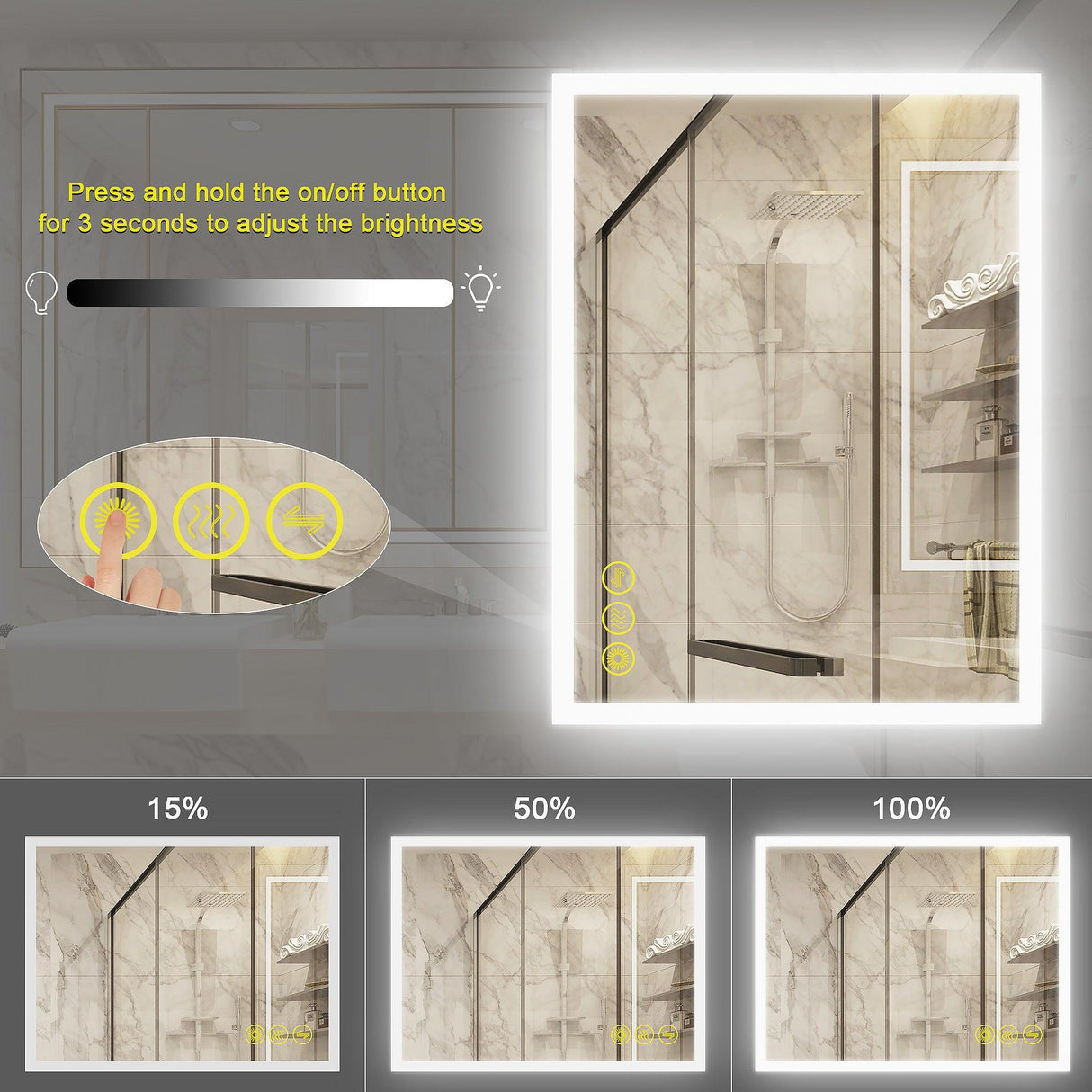 SmartGlow Dimmable LED Frameless Anti-Fog Bathroom Vanity Mirror-镜子-Parc Decor