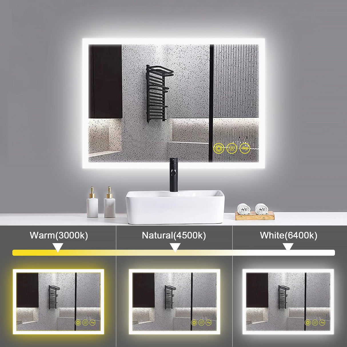 SmartGlow Dimmable LED Frameless Anti-Fog Bathroom Vanity Mirror-镜子-Parc Decor