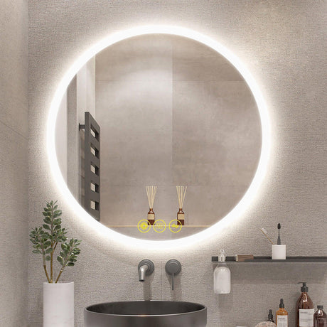 SmartReflect Modern Round LED Dimmable Anti-Fog Frameless Bathroom Vanity Mirror-镜子-Parc Decor