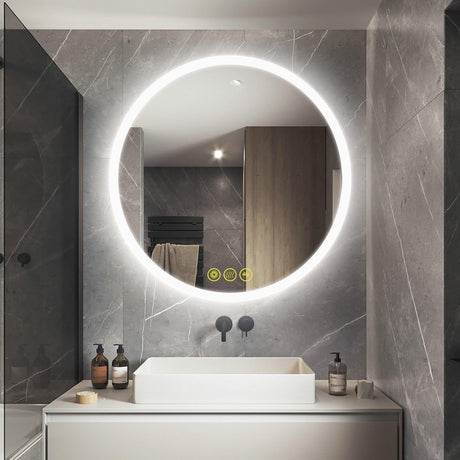 SmartReflect Modern Round LED Dimmable Anti-Fog Frameless Bathroom Vanity Mirror-镜子-Parc Decor