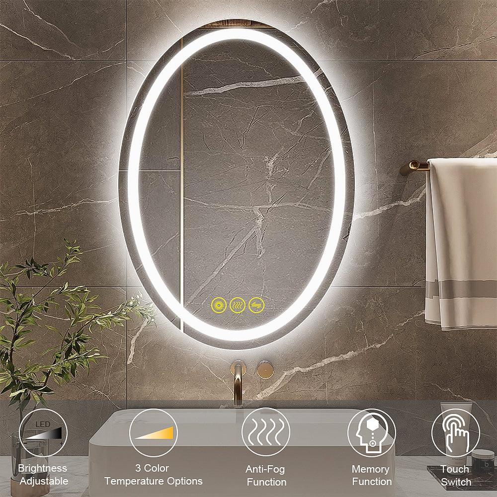 SmartReflex Oval LED Mirror Backlit 3000K-6400K Frameless Anti-Fog Dimmable Bathroom/Vanity Mirror-镜子-Parc Decor