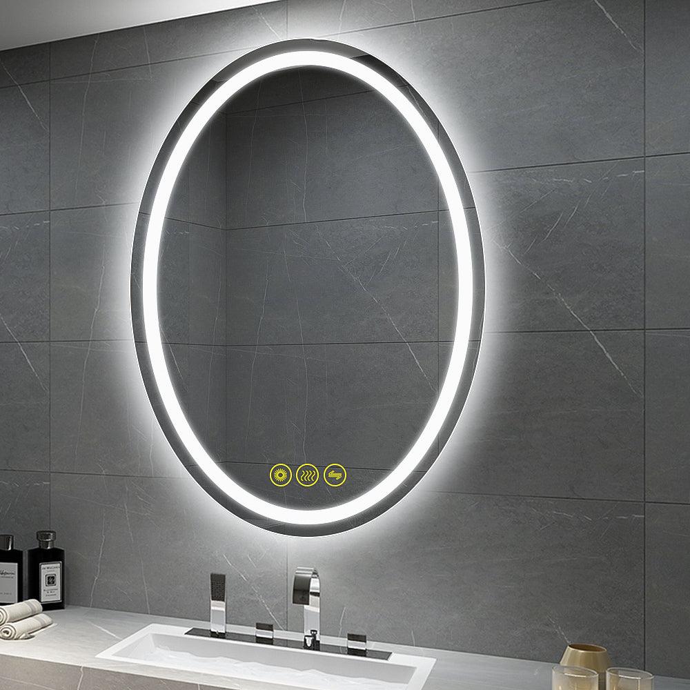 SmartReflex Oval LED Mirror Backlit 3000K-6400K Frameless Anti-Fog Dimmable Bathroom/Vanity Mirror-镜子-Parc Decor
