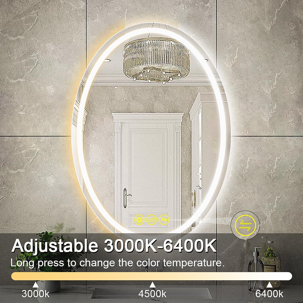 SmartReflex Oval LED Mirror Backlit 3000K-6400K Frameless Anti-Fog Dimmable Bathroom/Vanity Mirror-镜子-Parc Decor