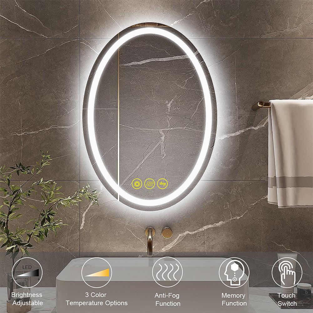 SmartReflex Oval LED Mirror Backlit 3000K-6400K Frameless Anti-Fog Dimmable Bathroom/Vanity Mirror-镜子-Parc Decor