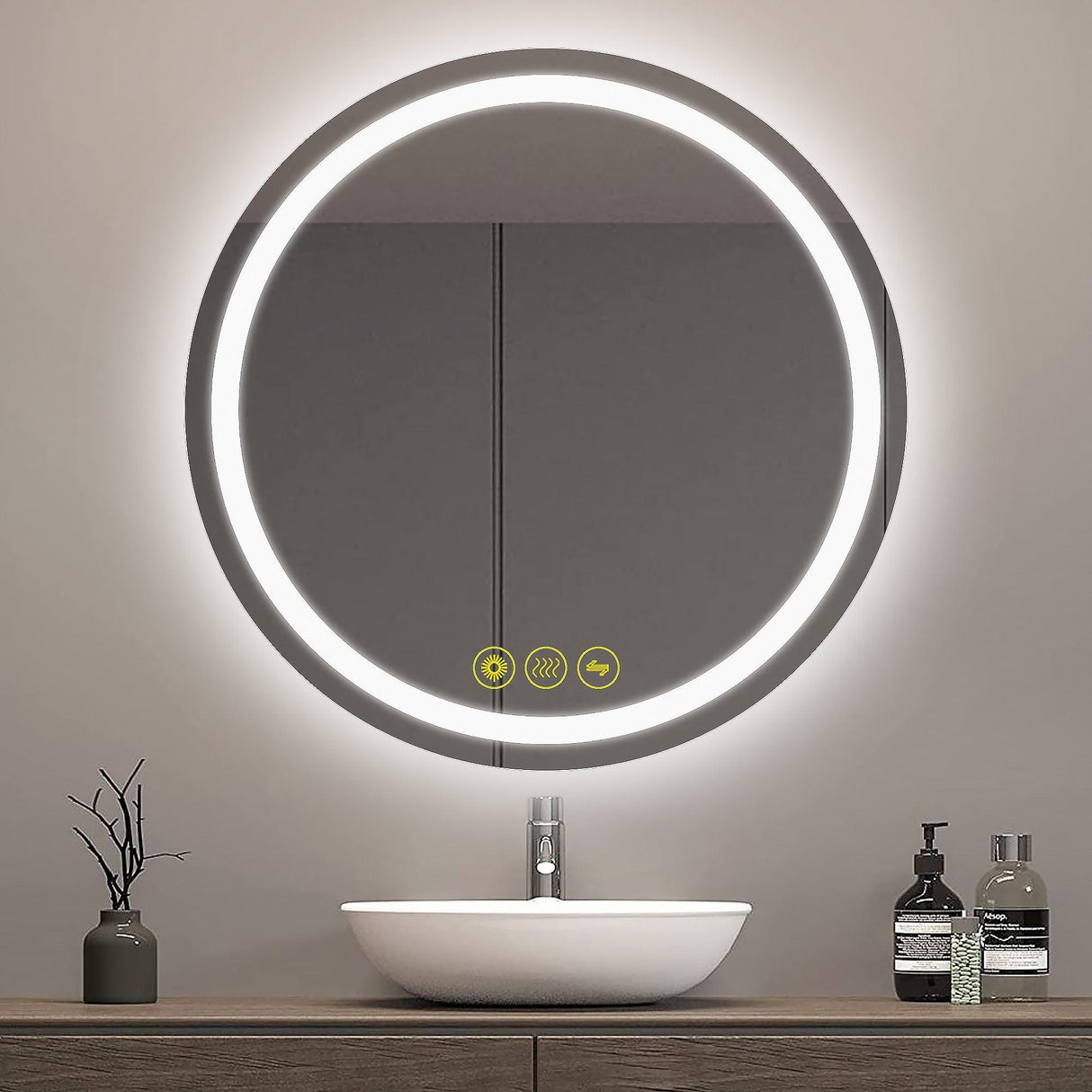 SmartShine Contemporary LED Dimmable Round Anti-Fog Backlit Bathroom Vanity Mirror-镜子-Parc Decor