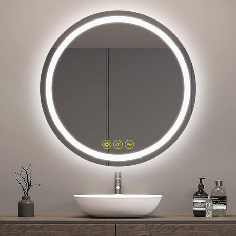 SmartShine Contemporary LED Dimmable Round Anti-Fog Backlit Bathroom Vanity Mirror-镜子-Parc Decor