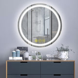 SmartShine Contemporary LED Dimmable Round Anti-Fog Backlit Bathroom Vanity Mirror-镜子-Parc Decor
