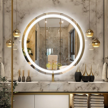 SmartShine Contemporary LED Dimmable Round Anti-Fog Backlit Bathroom Vanity Mirror-镜子-Parc Decor