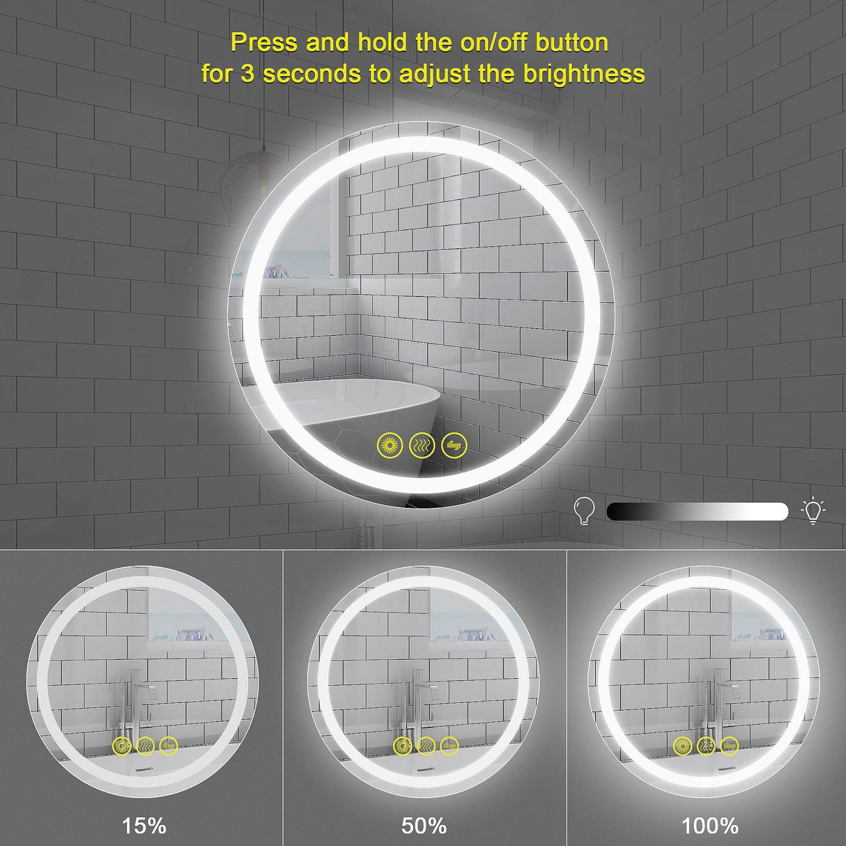 SmartShine Contemporary LED Dimmable Round Anti-Fog Backlit Bathroom Vanity Mirror-镜子-Parc Decor
