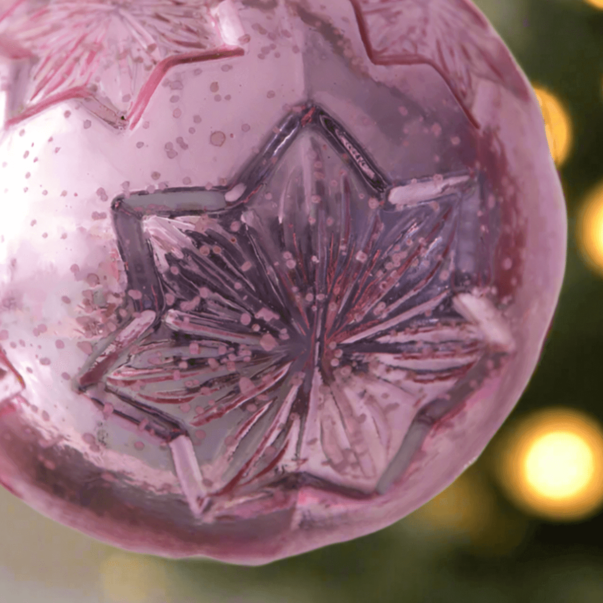 Snowflake Antique Mercury Glass Ball Christmas Ornaments in Pink (Set of 4)-christmas decor-Parc Decor