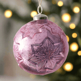Snowflake Antique Mercury Glass Ball Christmas Ornaments in Pink (Set of 4)-christmas decor-Parc Decor
