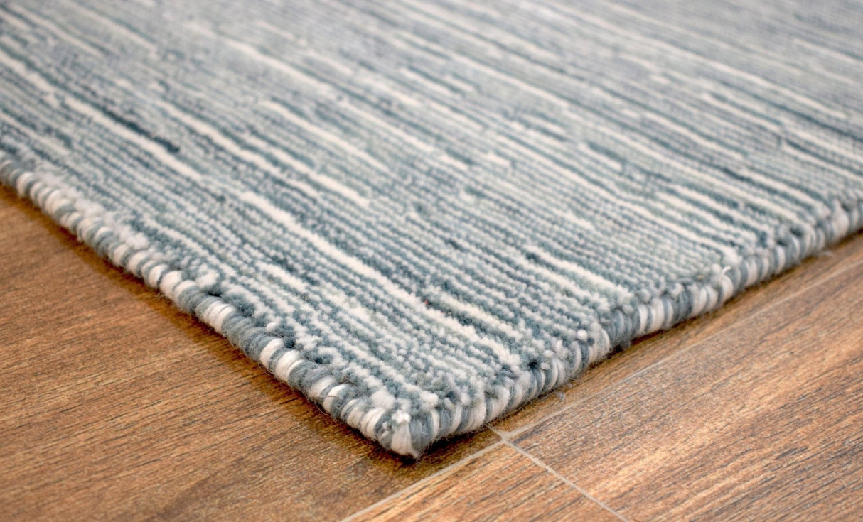 Solid Blue and Silver Wool And Viscose 5x8 Area Rug