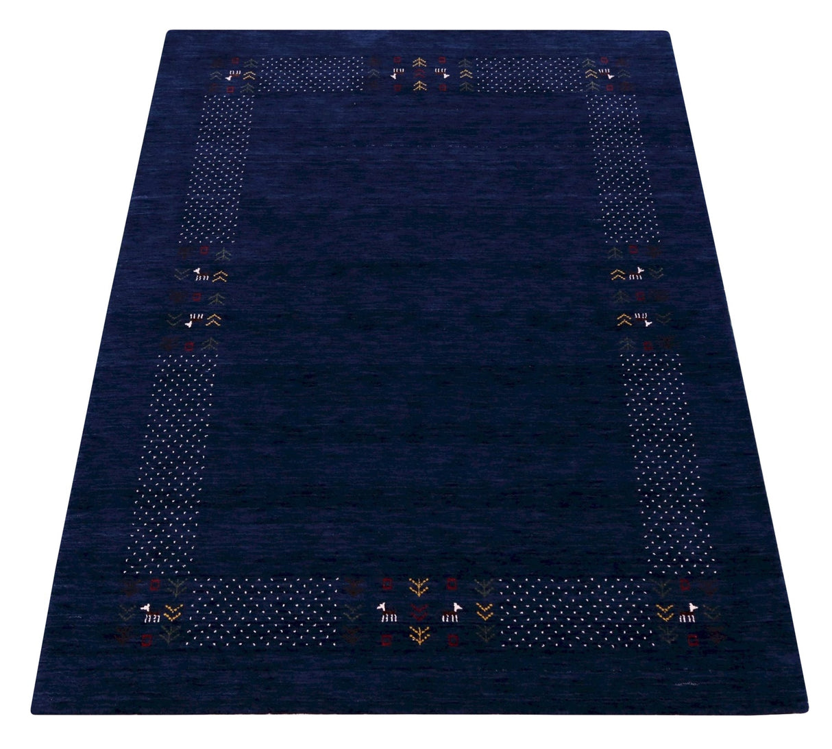 Solid Blue Border Patterns Hand Loomed Wool Area Rug