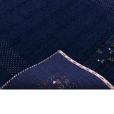 Solid Blue Border Patterns Hand Loomed Wool Area Rug