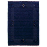 Solid Blue Border Patterns Hand Loomed Wool Area Rug