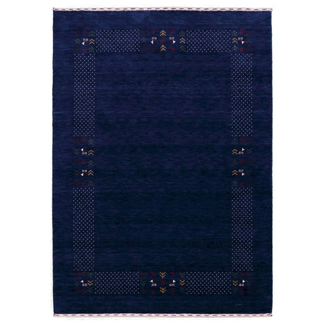 Solid Blue Border Patterns Hand Loomed Wool Area Rug