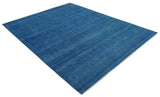 Solid Blue Hand knotted Contemporary 8x10 wool Area Rug