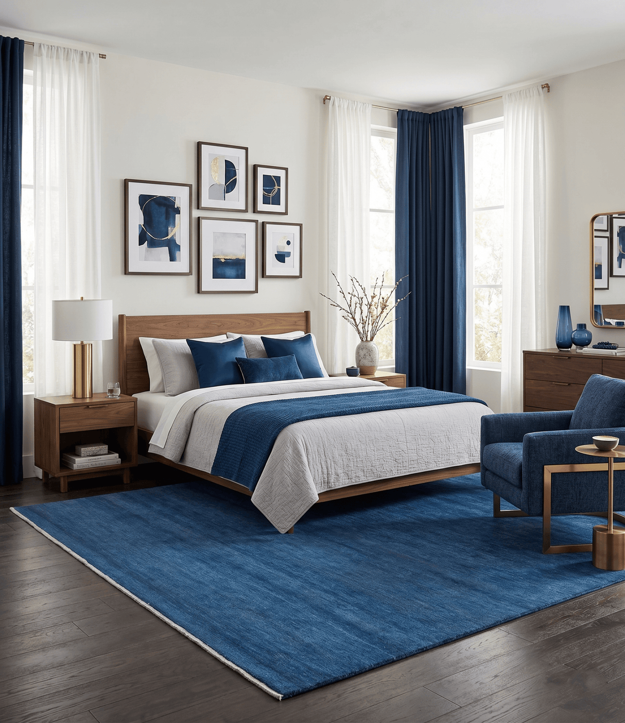 Solid Blue Hand knotted Contemporary 8x10 wool Area Rug