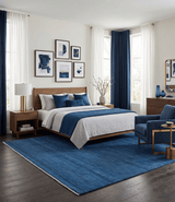 Solid Blue Hand knotted Contemporary 8x10 wool Area Rug