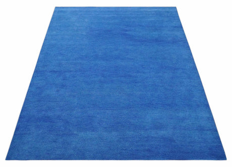 Solid Blue Woolen Hand Tufted contemporary Wool Rug