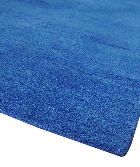 Solid Blue Woolen Hand Tufted contemporary Wool Rug
