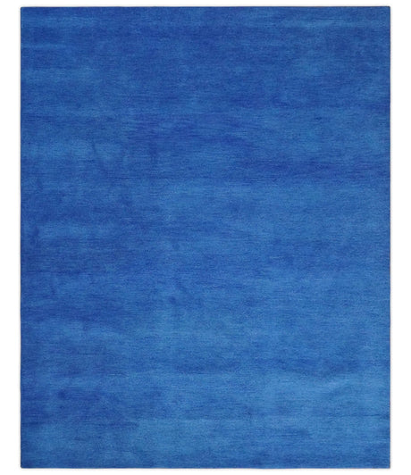 Solid Blue Woolen Hand Tufted contemporary Wool Rug