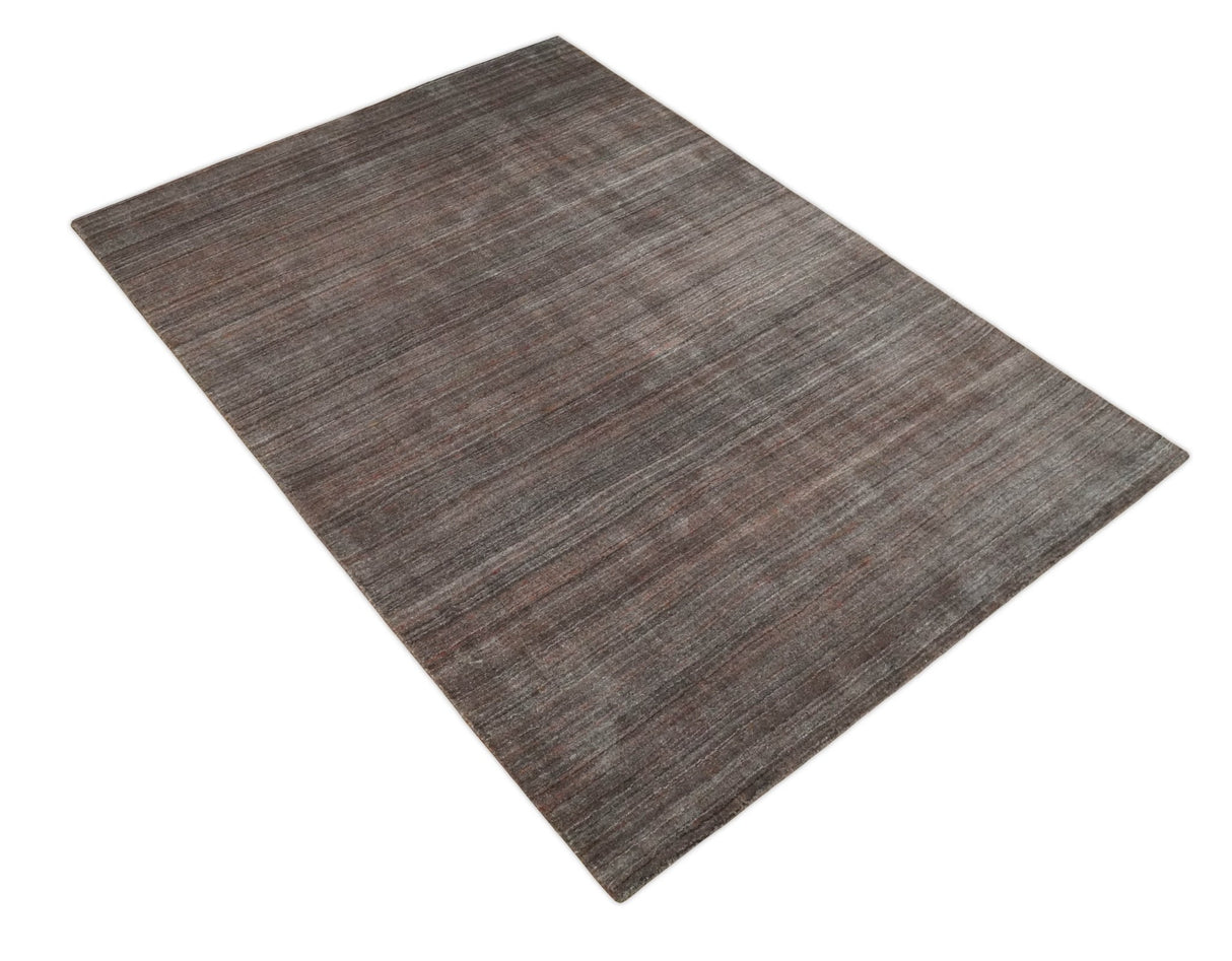 Solid Brown Scandinavian 5x7 Blended Wool Flatwoven Area Rug, Dinning, Kids Rug | HL17-Area Rug-Parc Decor