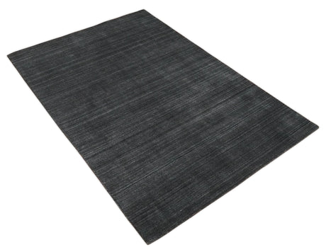 Solid Charcoal Black Scandinavian 5x7 Blended Wool Flatwoven Area Rug