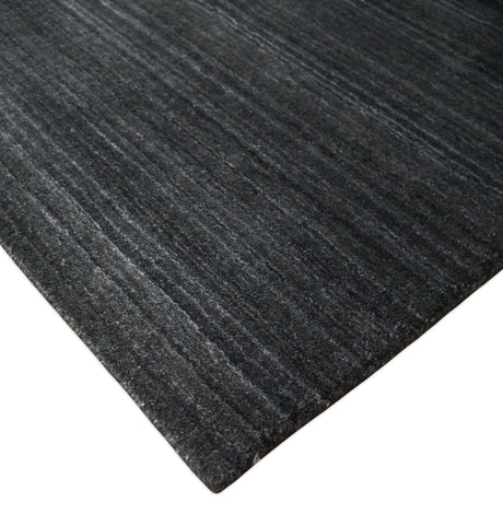 Solid Charcoal Black Scandinavian 5x7 Blended Wool Flatwoven Area Rug