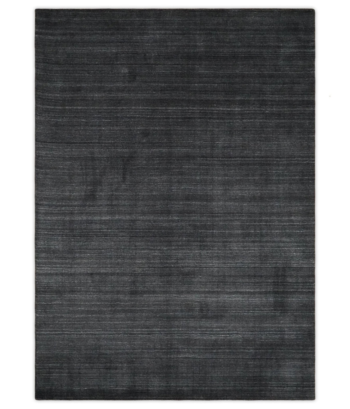 Solid Charcoal Black Scandinavian 5x7 Blended Wool Flatwoven Area Rug