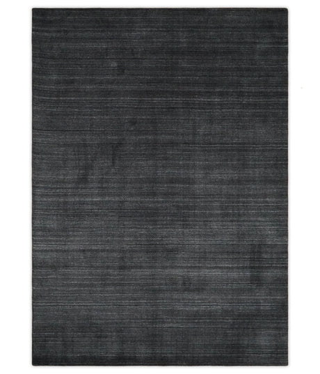 Solid Charcoal Black Scandinavian 5x7 Blended Wool Flatwoven Area Rug