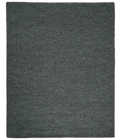 Solid Charcoal Gray Wool Blend Felted Chunky Hand Woven Area Rug
