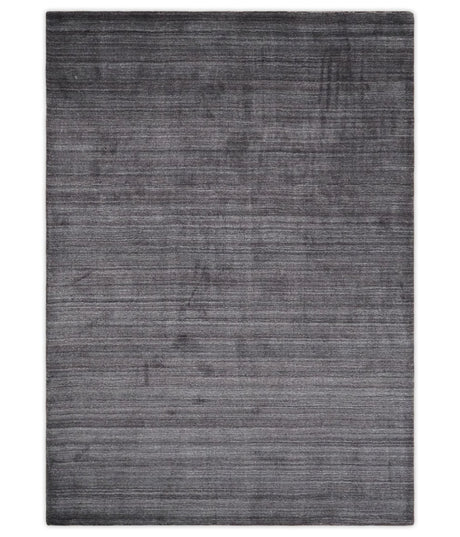 Solid Charcoal Scandinavian 5x7 Blended Wool Flatwoven Area Rug, Dinning, Kids Rug | HL14-Area Rug-Parc Decor