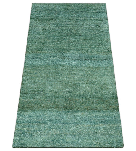 Solid Green Hand knotted Contemporary Custom Made wool Area Rug