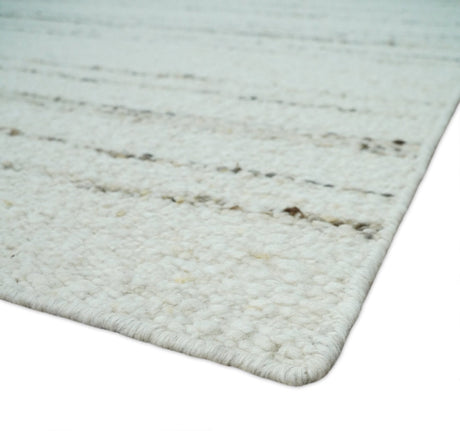 Solid Ivory and brown Woolen Chunky and Soft Berber Area Rug