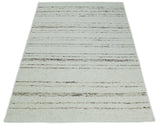 Solid Ivory and brown Woolen Chunky and Soft Berber Area Rug