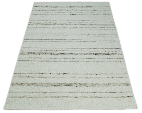 Solid Ivory and brown Woolen Chunky and Soft Berber Area Rug