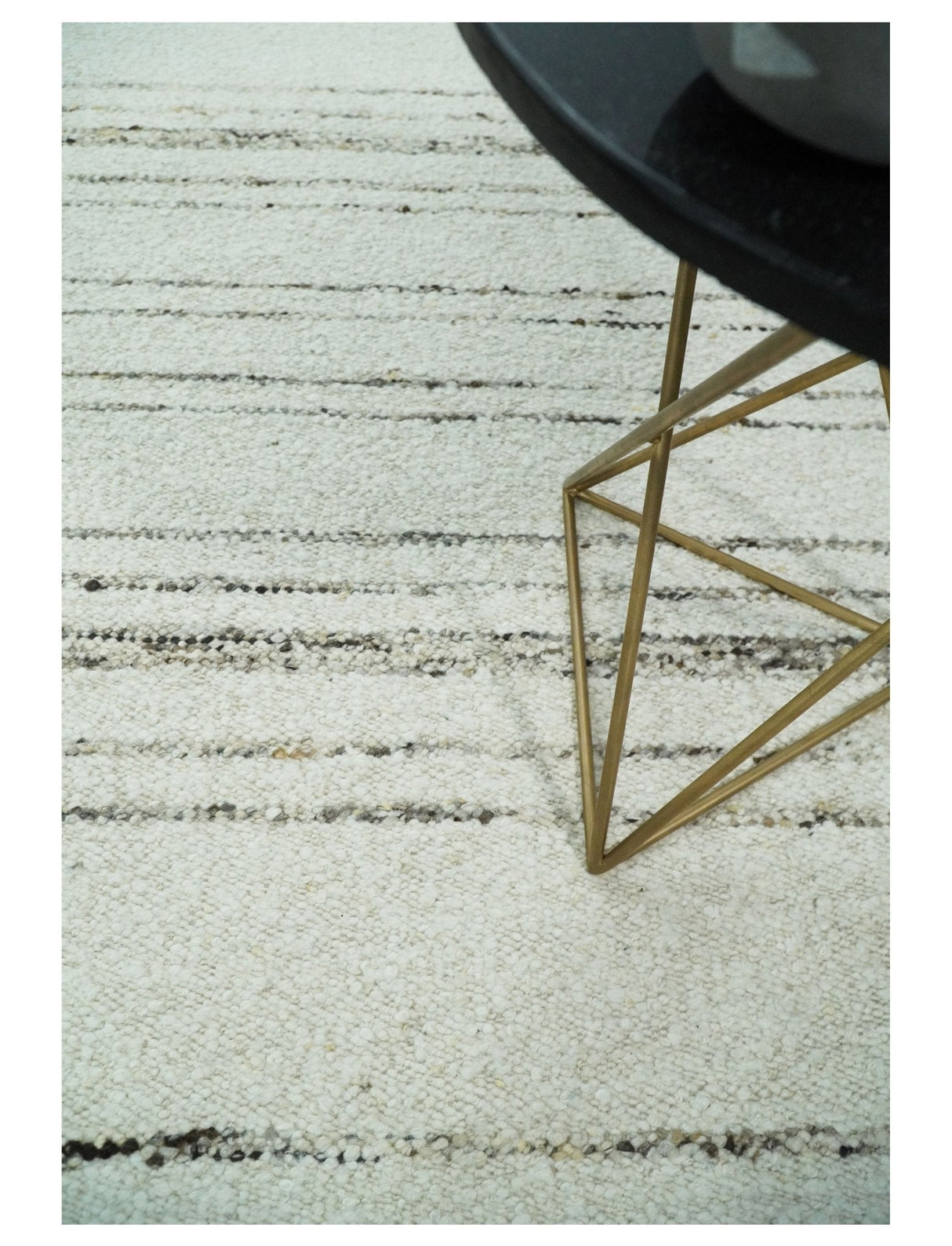 Solid Ivory and brown Woolen Chunky and Soft Berber Area Rug