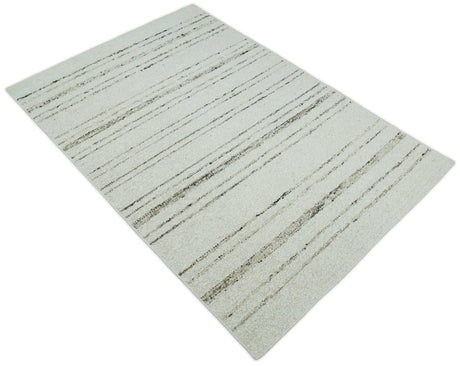 Solid Ivory and brown Woolen Chunky and Soft Berber Area Rug