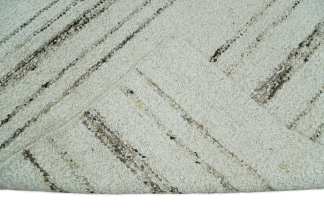 Solid Ivory and brown Woolen Chunky and Soft Berber Area Rug