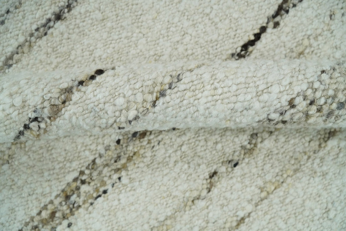 Solid Ivory and brown Woolen Chunky and Soft Berber Area Rug