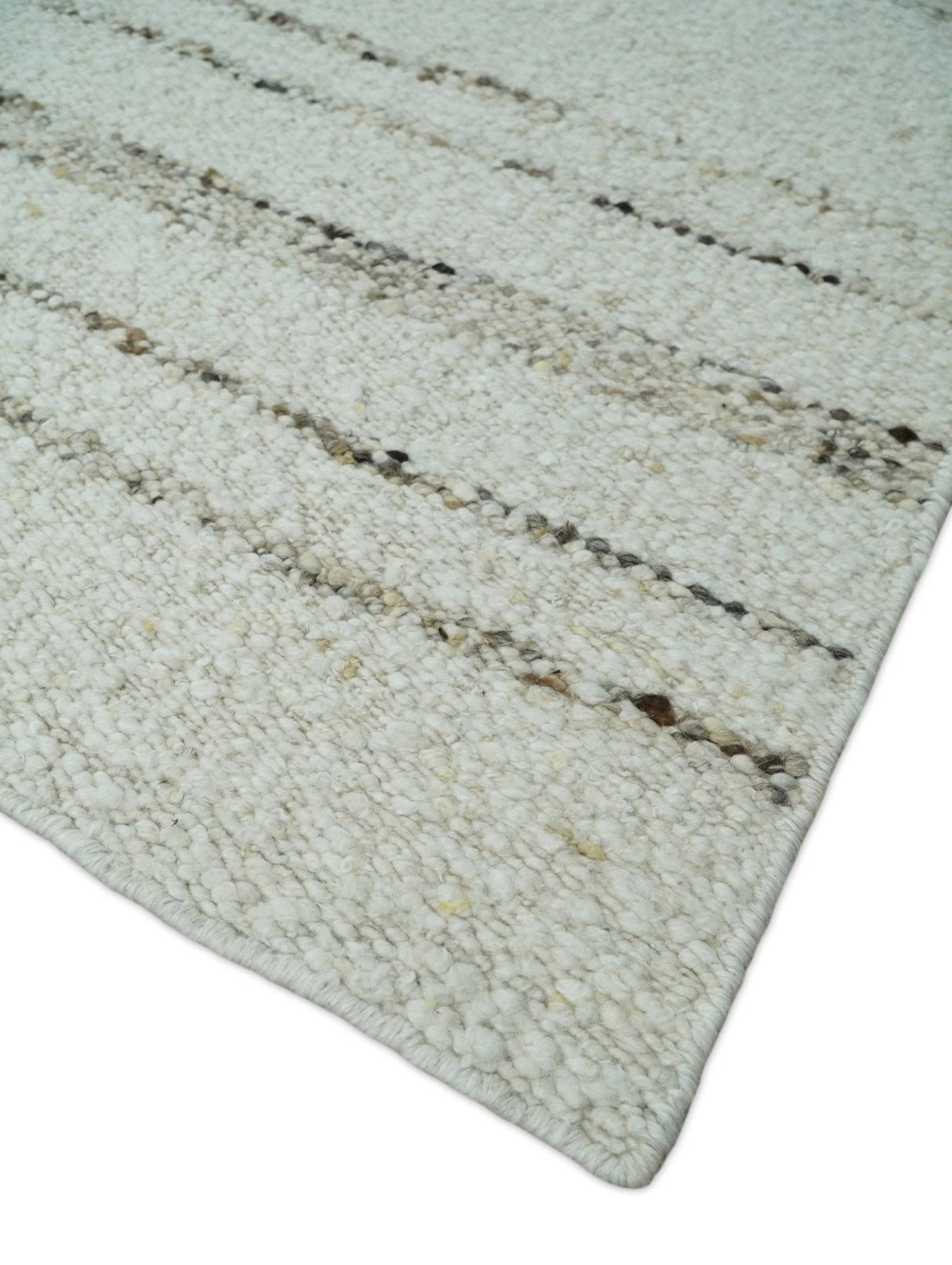 Solid Ivory and brown Woolen Chunky and Soft Berber Area Rug