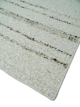 Solid Ivory and brown Woolen Chunky and Soft Berber Area Rug