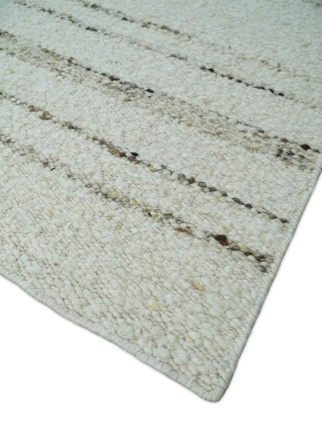 Solid Ivory and brown Woolen Chunky and Soft Berber Area Rug