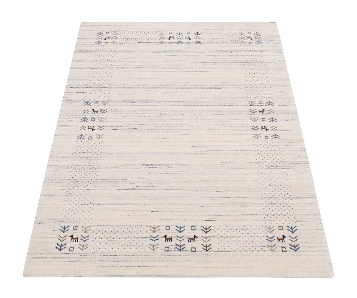 Solid Ivory Border Patterns Hand Loomed Wool Area Rug