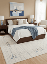 Solid Ivory Border Patterns Hand Loomed Wool Area Rug