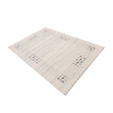 Solid Ivory Border Patterns Hand Loomed Wool Area Rug